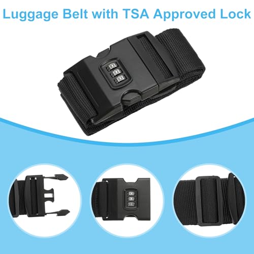 Image of PATIKIL Luggage Straps, 4 Pack Suitcase Straps Adjustable Luggage Belts Strap with Combination Lock for Luggage Suitcases Travel, Black