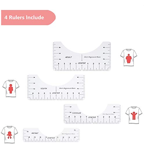 Tshirt Ruler Guide For Vinyl,Used To Apply Vinyl And Sublimation Design To T-Shirt Ruler Of Shirt With Size Chart，Used To Make T-Shirt Ruler Ruler Tool Designed By Fashion Center(4Pcs) (White/4Pick) #TOP1