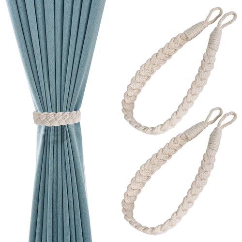 4 Piezas Alzapaños Cortinas, 64cm Algodón Mano Tejer Ventana Cortina Corde, Estilo Simple Accesorio Cortina Accesoriospara Cortinas, Artesanales Cuerdas de Nudos de Cortinas, Beige