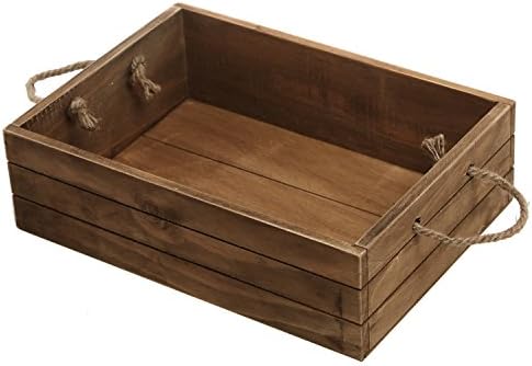 MyGift Rustic Brown Wooden Storage Bin with Rope Handles, Decorative Open Top Small Wood Box