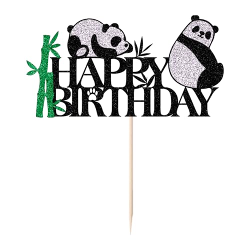 Dcokska Panda Happy Birthday Cake Topper, for Panda Theme，Baby Shower Party,Boy/girl Birthday Decora