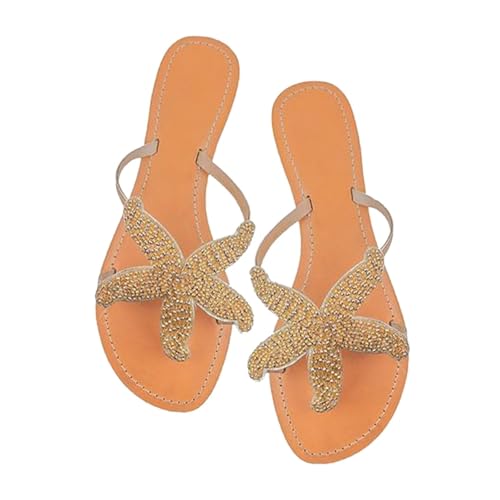 Beaded Starfish Sandals for Woman, Women's Cute Starfish Flat Sandals Open Toe Slide Fashion Slip-On Slides Dressy Comfortable Bohemian Flats Summer Thong Flip Flops3