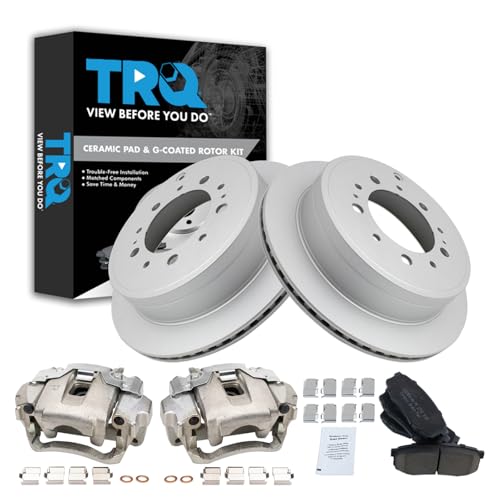 Image of TRQ Rear Brake Pad and Rotor Set Ceramic Vented Rotors Calipers Compatible with 2008-2015 Lexus LX570 Land Cruiser