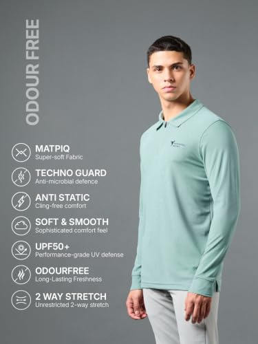 Image of TECHNOSPORT Men's Slim Fit Full Sleeve Polo T-Shirt with Collar, MATPIQ Quick Dry Moisture Wicking Polo Tee for Gym Sports Golf and Casual Wear