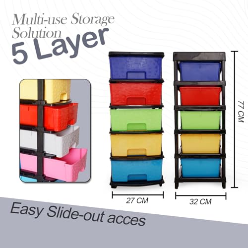 Image of Plastic Modular Drawer Storage Chest Of Drawers Organizer Storage Box, Large Stomo Racks For Multipurpose Anti-slip Shoes Organizers (Multi, 5 Layer)