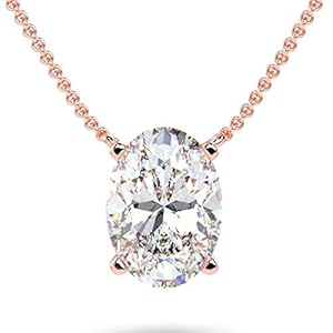 1/3 to 1 1/2 Carat Lab Grown Diamond Oval Solitaire Pendant Necklace for Women I 14k Gold Necklace (G-H, VS1-VS2, cttw) I 16 to 18 Inch Adjustable Chain and Lobster Claw Clasp