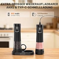 AMOSA Salz Und Pfeffermühle Elektrisch Set, 5 Externe Mahlgrade Einstellba – Ansicht 5