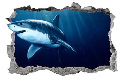 Shark Wall Decal Art Smashed 3D Graphic Great White Shark Wall Sticker Mural Poster Kids Room Decor Gift Up322 (24"W X 16"H Inches) #TOP1
