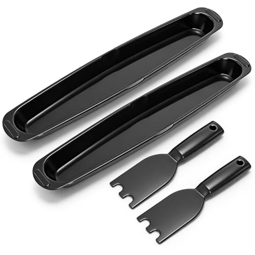 Covzoe 2 Pack Grill Drip Tray Replacement Grill Oil Grease Catcher with 2 Pan Scraper Easy to Clean Grill Spatula Cleaner Tool for Indoor Outdoor BBQ