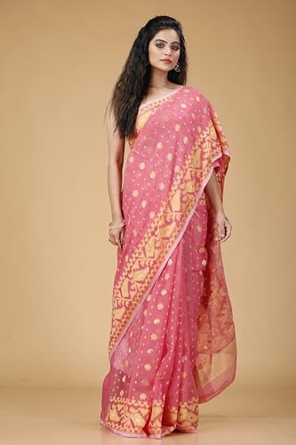 Image of OISHANI SAREE GHOR Women's Traditional Bengal Cotton Silk Soft Jamdani Saree - Beautiful design and Quality - Without Blouse Piece