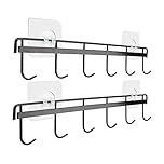 Jeowoqao Kitchen Utensil Hangers with 6 Hooks Space Saving Wall Utensils Hooks Holder No Drilling Wall Mounted Adhesive Hook Rack for Kitchen Bathroom Bedroom 2 Pack (Black)