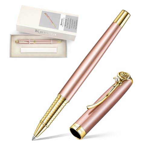 Pearl Trim Rose Gold Rollerball Pen