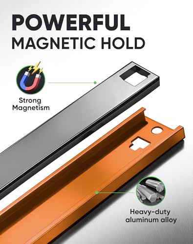 Image of ALOANES Magnetic Socket Organizer Set, 3 /8-Inch Drive Heavy Duty Aluminum Socket Rail Organizer, 360 Swivel Clips Socket Holder Kit for Toolbox Drawer Fit 3 /8-Inch x 14 Clips (Orange, 1PC)