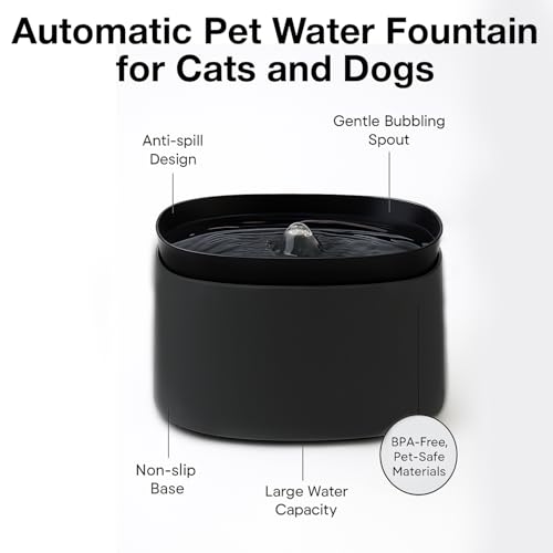 Image of Automatic Pet Water Fountain for Cats and Dogs | Ultra-Quiet | BPA-Free & Easy to Clean | Large Capacity Water Dispenser | Promotes Fresh Hydration | Indoor Fountain for Small Cats (Black)