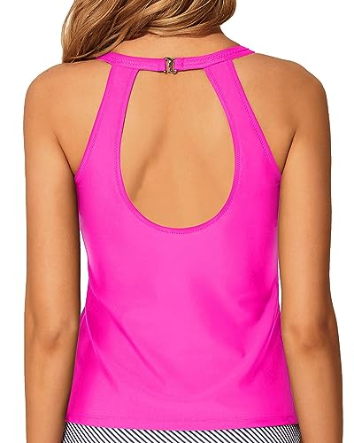 Image of Tempt Me High Neck Tankini Top Backless Bathing Suit for Women Key Hole Swimsuit Swim Top Only