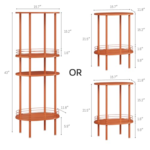 Image of Small Modern Oval Side Table with Storage,2-Tier Side Tables Living Room,Sturdy Nightstand for Small Space - Living Room, Bedroom, Bathroom, Nursery,(1 PC,Orange)