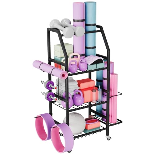 Homeiju Dumbbell Rack with Wheels and Storage Hooks