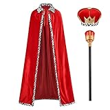 LMYOVE King/Queen Costume Cape for Adult, Mardi Gras Red Velvet Robe Set with Accessory for Men and Women