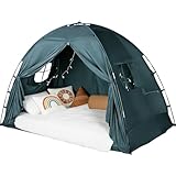Bed Tent Twin Size - Privacy Sleeping Space with Blackout Design, Breathable Portable Indoor Floor Bed Tent for Toddler Transition、 Cottage Drafty Room Floor use (Blue, 75x39x49(Suggested for Twin))