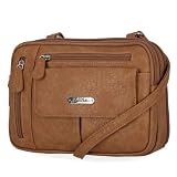 MultiSac Women's Zippy Triple Compartment Crossbody Bag, Camel (Austin), One Size