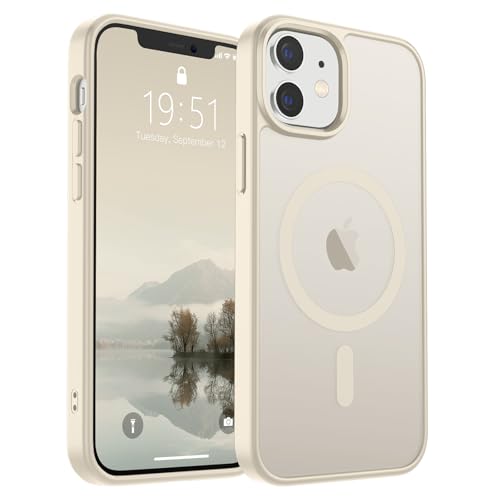 Image of SUPFINE Magnetic for iPhone 12 Mini Case & iPhone 13 Mini Case (Compatible with MagSafe) (Military Grade Drop Protection) Slim Translucent Matte Shockproof Phone Cover,Antique White