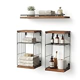RoleDes Floating Shelves for Bathroom,Over Toilet Storage & Wall Organization, Toilet Paper Holder,Rustic Farmhouse Decor 3 Piece Set