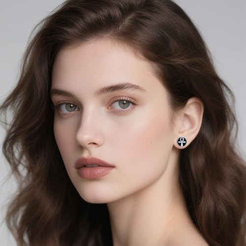 Stud Earrings 925 Sterling Silver Ankh/Yin/Eye of Horus Yang Earrings Religious Jewelry Gifts for Men Women4