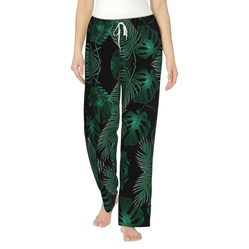 Pantalon de pyjama doux femme jambes larges imprimé vert | Vêtement de nuit couple assorti