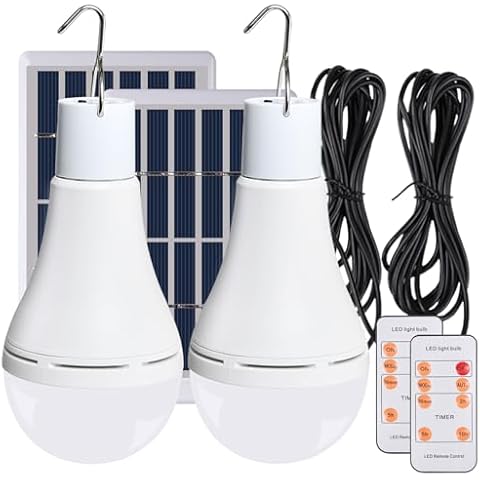 Chicken Coop Light with Timer, Rechargeable Solar Light Bulbs for Indoor Home, Chicken Coop, Outdoor Camping Lamps for Tent, LED Solar Lights for Shed Night, Emergency Power Outage, Outside Cover