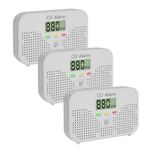 Carbon Monoxide Detector Powered by AA Battery (not Included),CO Monitoring Alarm with LCD Display Screen, Used for Home Basement Kitchen, Hotel Garage, Bedroom, Living Room Voice Alarm 3 Pack