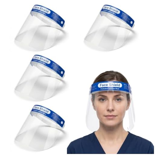 YUVKIN 4 pezzi Visiera Protettiva di Sicurezza, Antiappannamento su Due lati, Regolabile, Materiale PET, Trasparente, per Uomo Donna