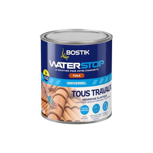 Bostik Waterstop - Membrana de impermeabilización para techos, canalones y paredes - Reparación de fugas, infiltraciones y grietas - Resistente a los rayos UV y a la intemperie - Color: azulejo - Pôt