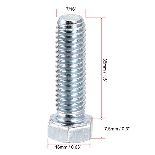 Image of uxcell Hex Head Screw Bolts Carbon Steel 7 /16 inch-14x1-1 /2 inch Fastener Grade 5 UNC 5pcs