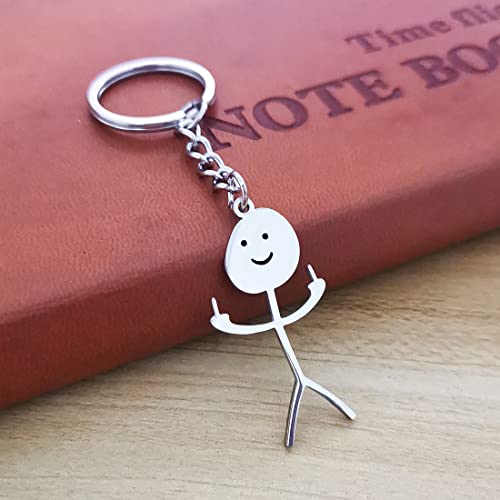 Stainless Steel Funny Doodle Keychain Middle Finger Pendant Keyring Long Distance Friendship Jewelry Gift For Men Women (Silver) #TOP2