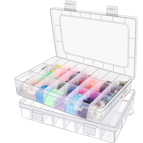 Taiyyi Set of 24 Adjustable Plastic Storage Boxes for Small Parts - Transparent Storage Boxes for Small Parts - For Jewelry, Screws, Iron-on Beads, Earrings,