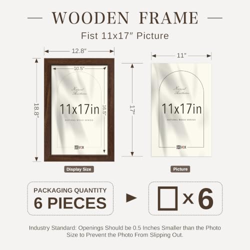 Image of VCK 11x17 Picture Frames Brown - Wide Border Wood Poster Frame, Multi-Directional Display Family Photos, Office Prints, Studio /Gallery Artwork, Woodgrain Series, Wall Hanging, Set of 6