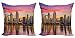 ABAKUHAUS San Diego Set de 2 Fundas para Cojín, EE.UU. Centro a la Puesta del Sol, con Estampado en Ambos Lados con Cremallera, 50 cm x 50 cm, Multicolor