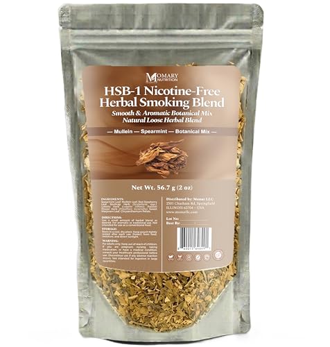 HSB-1 Nicotine-Free Herbal Blend for Smoking Cessation Support – Mullein, Spearmint, Red Raspberry, Skullcap & Passion Flower – No-Tobacco No-Nicotine No-Caffeine – 2 oz (56.7 g)