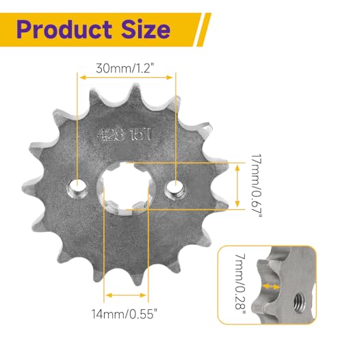Image of HIAORS 428 15T 17mm Motorcycle Front Engine Sprocket Compatible with 50cc 70cc 110cc 125cc 140cc 160cc TaoTao Coolster Apollo Coleman Boom Vader Roketa Lifan ATV Quad 4 Wheeler Pit Dirt Bike Parts