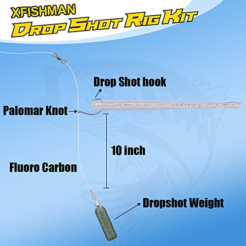 Drop-Shot-Rigs-for-Bass-Fishing-Soft-Plastic-Lures-Worm Fishing Hooks, 4.5 inch Rubber Worms, Wacky Worms, Straight Tail Stick Baits -22 Piece Kit with 10 Bodies, 6 Hooks, 6 Weights
