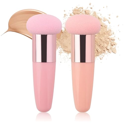 RSYHVG 2 Pcs Mushroom Makeup Sponge, Long Handle Facial Cosmetic Foundation Sponge Powder Puff Blending Sponge Concealer Eyeshadow Liquid Creams Applicator Tool Beauty Blender Brush