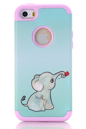 iPhone SE Case, iPhone 5S Case, iPhone 5 Case, XRPow Slim Fit Protection Case Shockproof Hard Rugged Protective Back Rubber Cover with Dual Layer Impact Protection Elephant/Purple