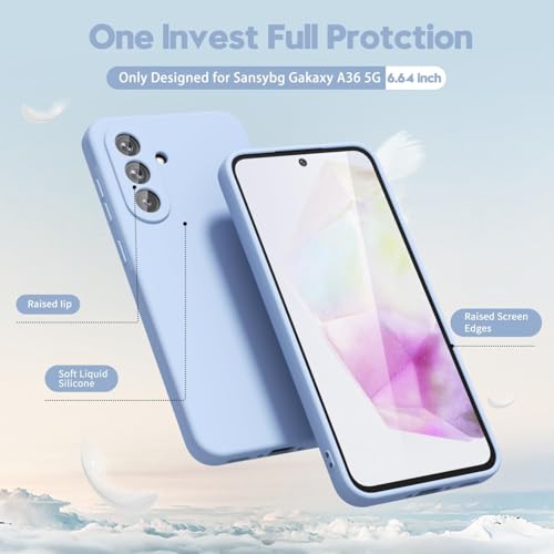 Image of DIZORO Microfiber Candy Case for Samsung A36 5G Smooth Touch Cushion Liquid Soft Silicone Gel Rubber Phone Cases Non-Slip Full Body Protective Shockproof Back Cover (Carolina), Blue