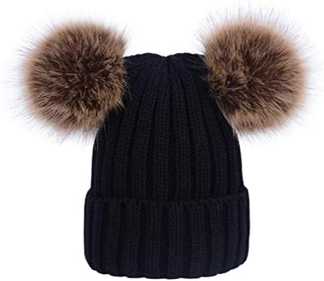 LAUSONS Kids Girls Warm Winter Knitted Beanie Bobble Hat Cap with Two Pom Poms 0-6 Years