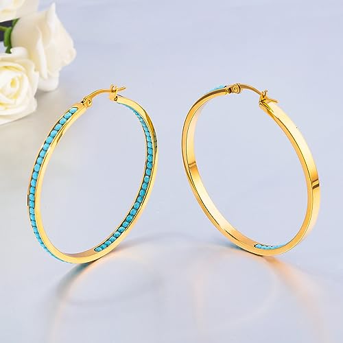 CiNily Mult-colors Crystal Stainless Steel Hoop Earring for Women Hypoallergenic Jewelry for Sensitive Ears Large Big Hoop Earrings 2"4