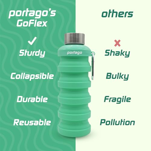 Portago Goflex | 17 oz/500 ml, Collapsible Water Bottle for Travel, Hiking, Camping, Sports, Gym, and Fitness, BPA Free Silicone, Flexible and Leak Resistant, Portable Carabiner (Mint) - Image 4