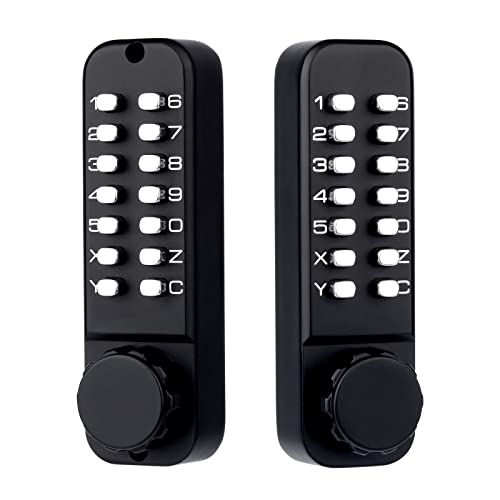 100% Mechanical Keyless Entry Door Lock with Keypad Door Knob, Double Sided Keypads Door Lock with Handle, Waterproof Digital Combination Front Outdoor Gate Door Lock, 14 Push Buttons, Not Deadbolt