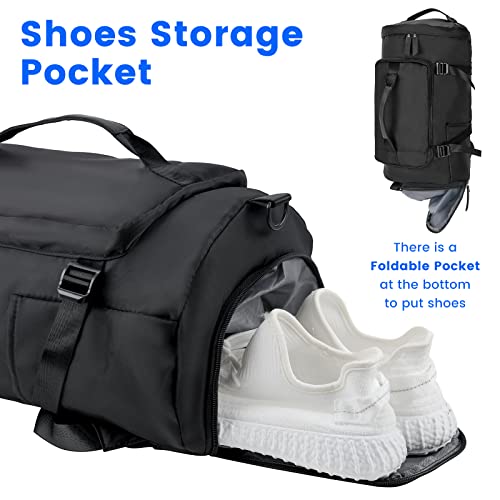 NiHome Duffle Bag Backpack, Waterproof Sports Convertible Garment Bag, Gym Bag, Packable Duffle Bag for Travel Fitness Camping with Shoe Compartment, Garment Bag Duffle Convertible (Black)