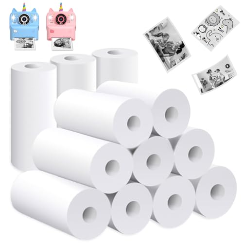 Papel térmico para cámara instantánea infantil con 12 rollos de repuesto para impresión blanca