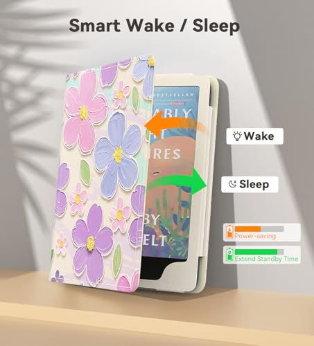 Image of MoKo Case for 7 inch /6.8 inch Kindle Paperwhite(12th /11th Gen-2024 /2021) and Kindle Colorsoft Signature Edition, Slim PU Shell Cover Case with Auto-Wake /Sleep for Kindle Paperwhite 2024, Oil Painting Flower
